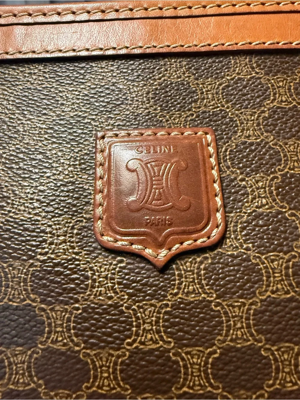 Vintage Celine Macadam Triomphe Monogram Clutch/Toiletry Pouch with Tan Trim